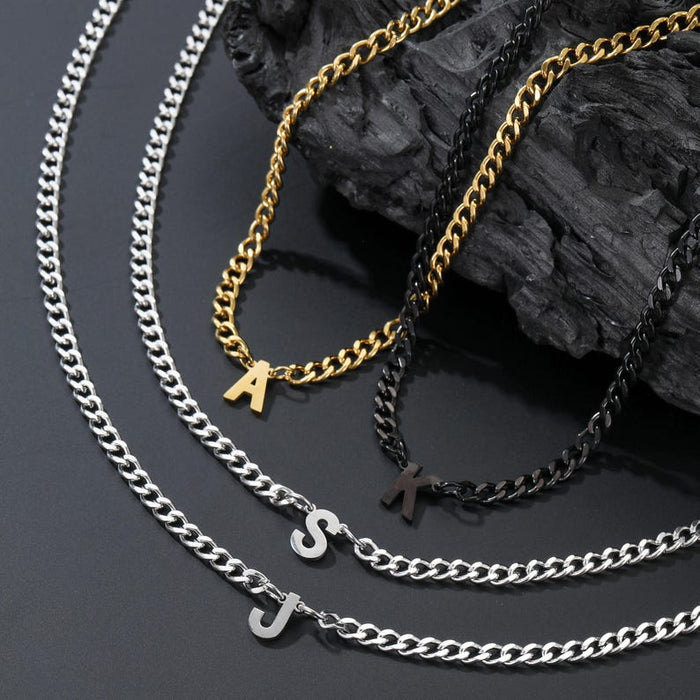Men's Initial Cuban Link Necklace - Ornaments Co - 18K Gold Plated