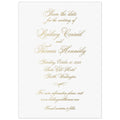 Gold script copy centered on a white page. Small script flourish separating lines of type.