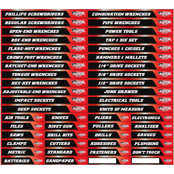 Viper Tool Storage VMLRDPP Magnetic Toolbox Labels Pre-Printed, Red
