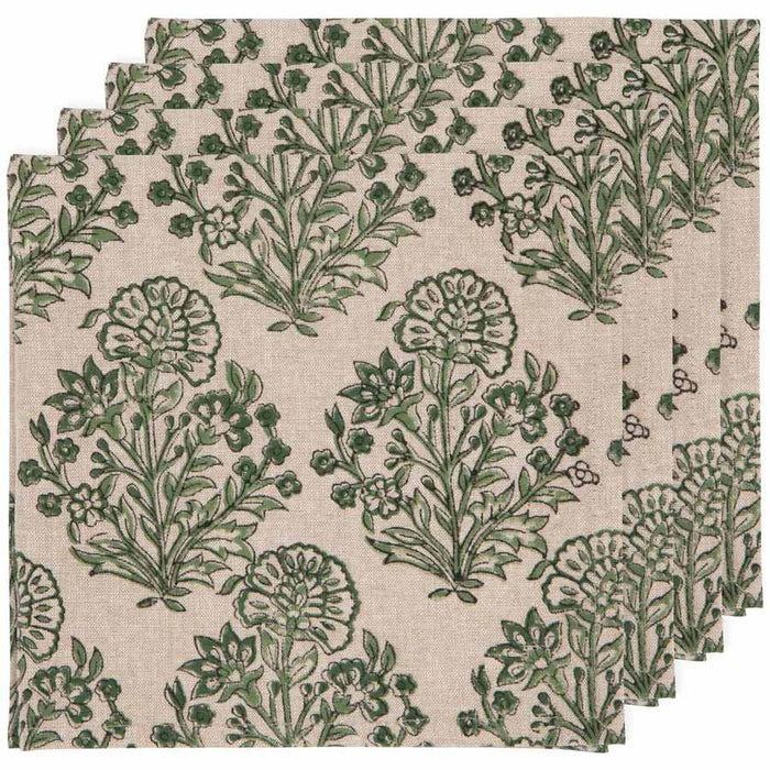 Viridian Block Print Napkin Set of 4 | DaVallia Art & Interiors Chester Vermont