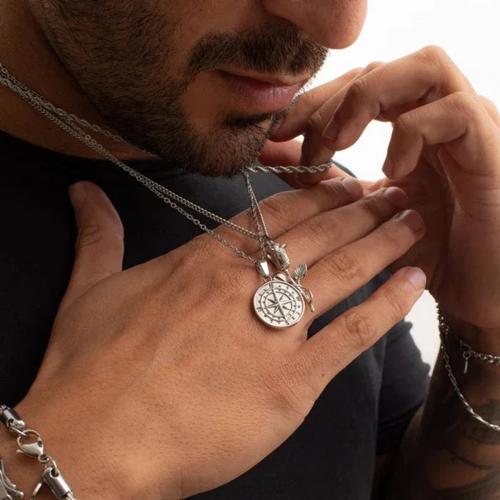 Waterproof Men's Compass North Star Necklace - Ornaments Co - Silver