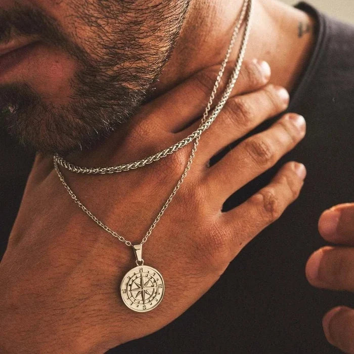 Waterproof Men's Compass North Star Necklace - Ornaments Co - Silver