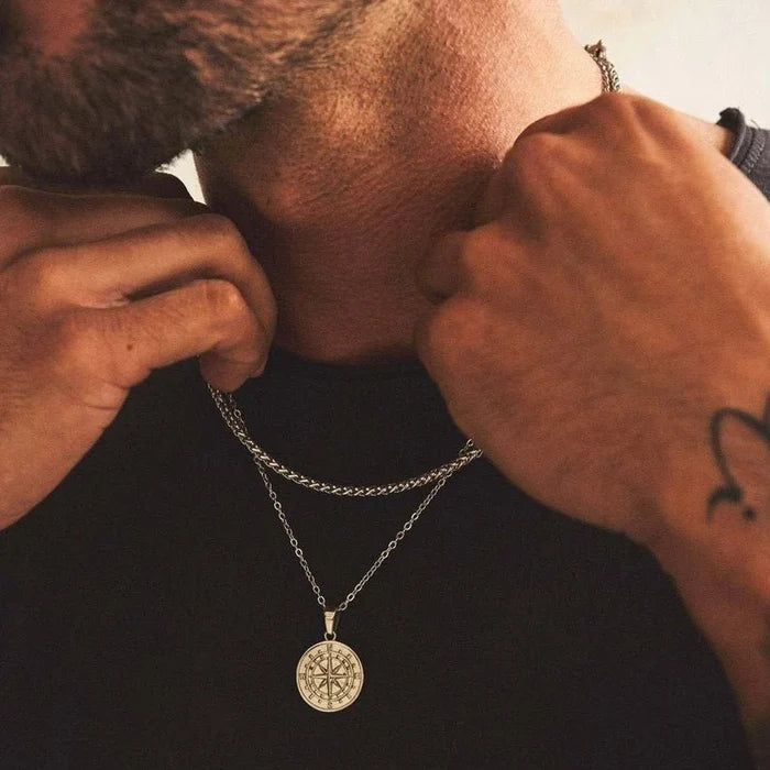 Waterproof Men's Compass North Star Necklace - Ornaments Co - Silver