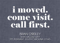 Modern moving announcement card with bold white typography
