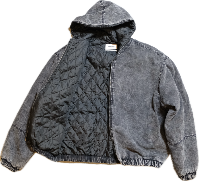 Weekday Remy Relaxed Fit Hooded Bomber Jacket in Grey wash