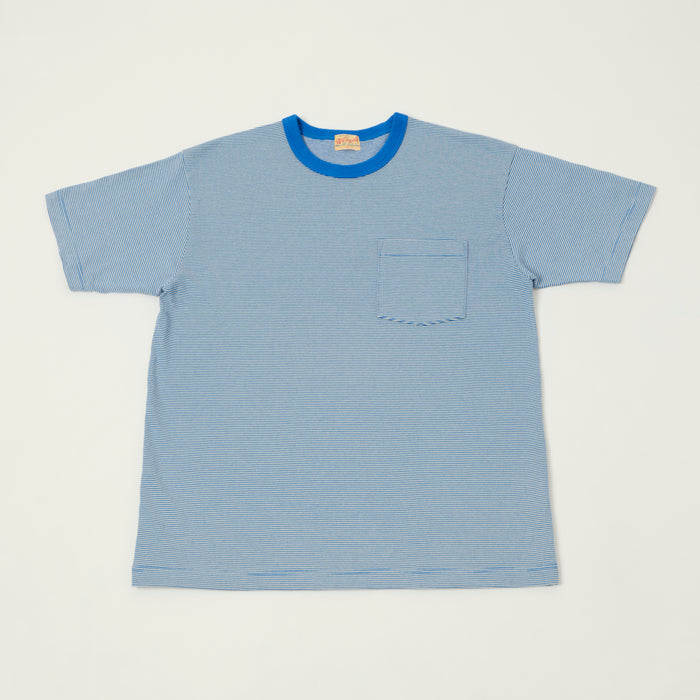 Whitesville Fine Line Stripe Border T-Shirt - Blue