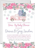 Girls pink winter drive by baby shower invitation